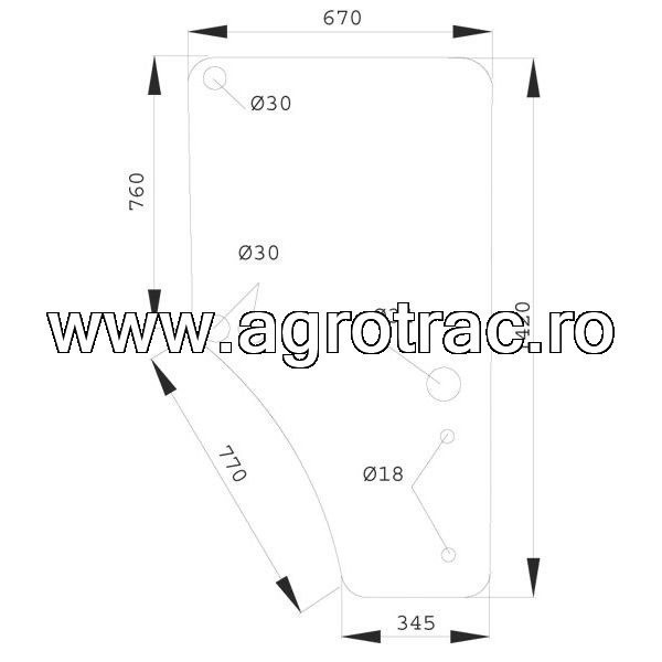 Ușă sticlă L169103, dreapta, pentru John Deere