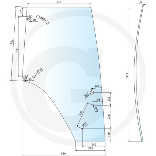 [650806035 22/4039-37T] Usa sticla 117810030010 stanga pentru Fendt