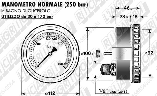 [66.310] Manometru 66.310 0-250bar pentru presa cilindrice